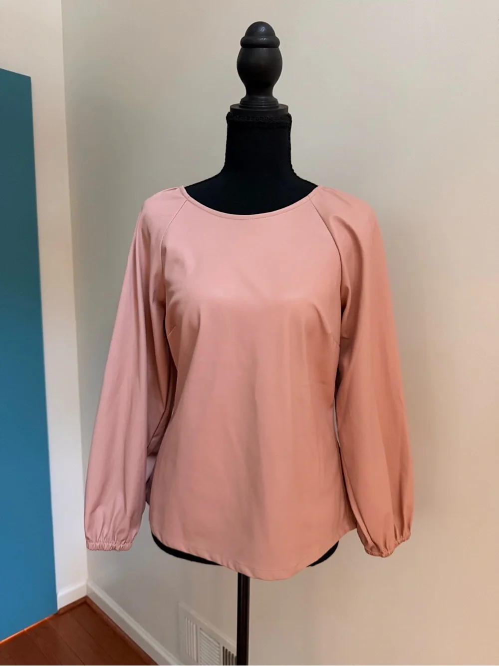 J Crew Puff Sleeve Open Back Faux Leather  top Sz 4 (runs small per website)